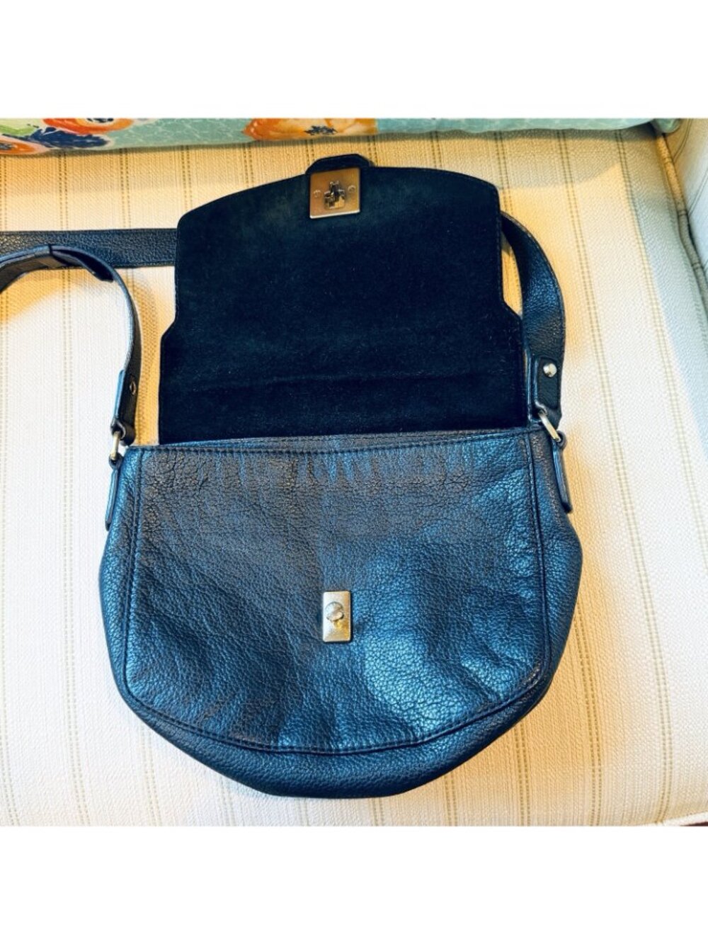Furla Crossbody Bag Black Textured Leather Gold Accents - Picture 9 of 16